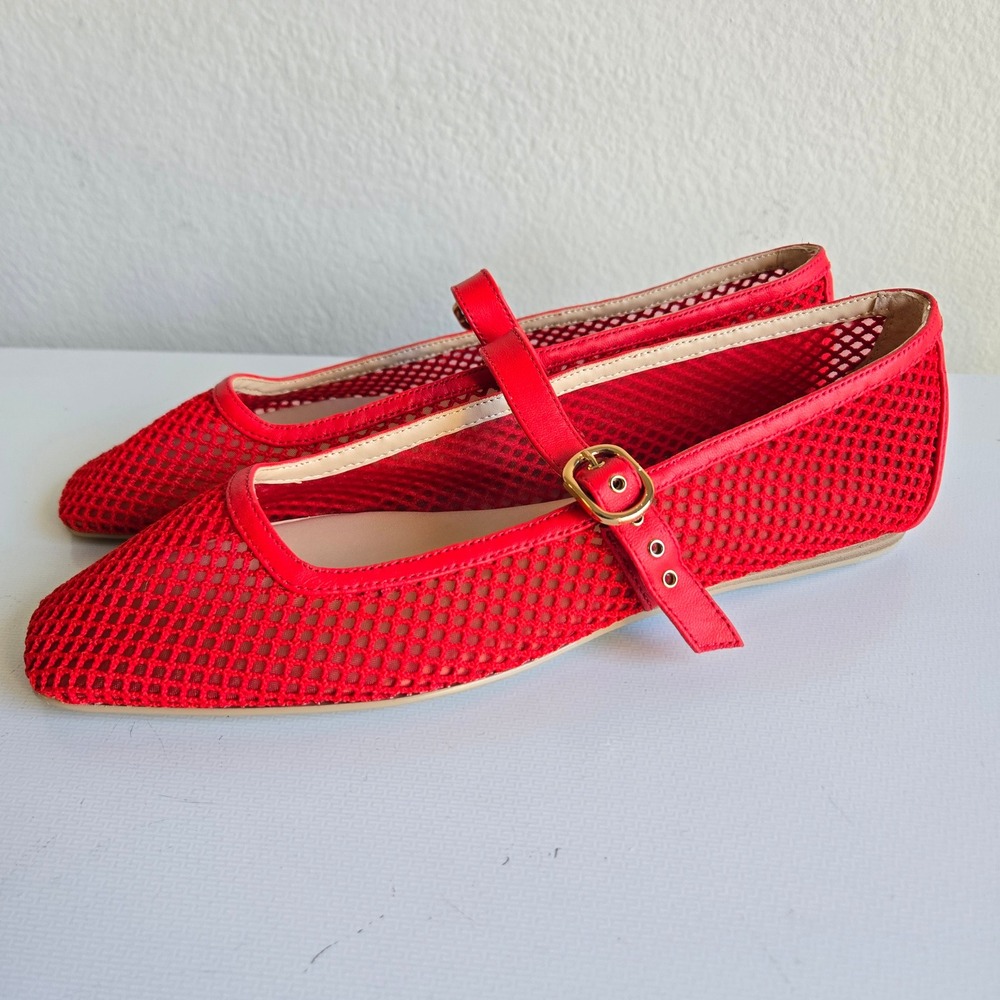 Dolce Vita Red Mesh Mary Jane Flats Square Toe Buckle Strap Womens 9